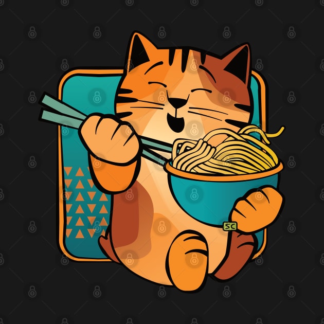 Happy Cat Eating Noodles by Sue Cervenka