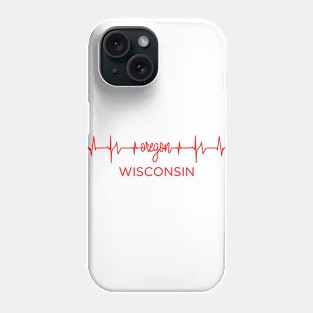 I Love Oregon Wisconsin USA Heartbeat Funny T-Shirt For Men Women Custom Phone Case