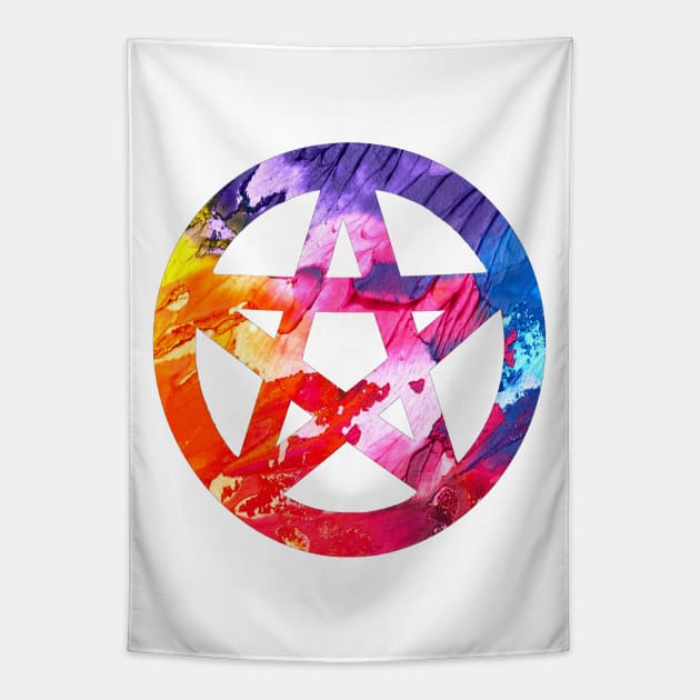 Funky Colorful Pagan Pentacle Tapestry by imphavok