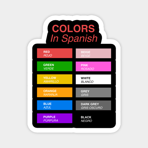 Colors In Spanish Magnet by Hidden Verb