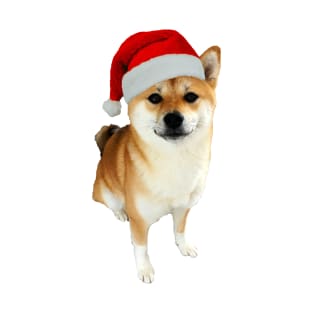 Lilly the Shiba Inu Sitting Down Christmas with Santa Hat T-Shirt