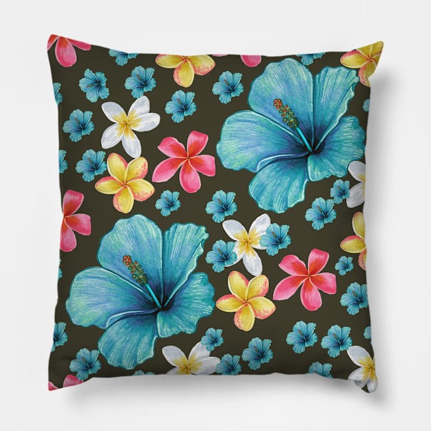 Diseño floral en tonos azules Pillow by FunPrintCraftTienda