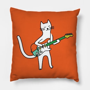 Rockin' Kitty: Minimalist Line Art Cat with Electric Guitar Pillow