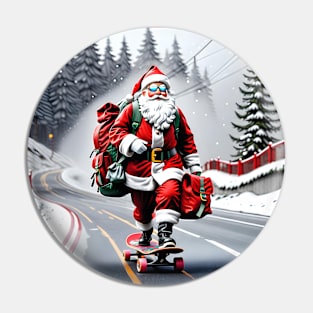 Santa on a Skateboard Pin