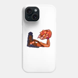 Cute Mermaid in Orange with long Afro hair in dreadlocks ocean sea life Melanin queen African American mermaids Phone Case