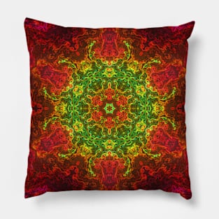Psychedelic Kaleidoscope Flower Green and Red Pillow