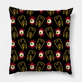 Teeth and Eyeballs Repeat Pattern Creepy Novelty Drawing Pillow