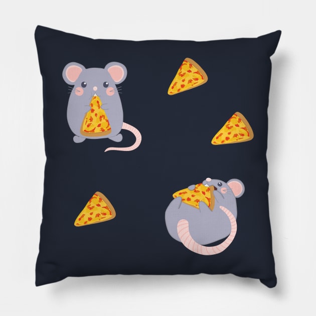 Adorable Hungry Rats And Pizza Pillow by Sofia Sava