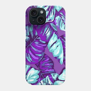 Tropical Leaves Of Banana and Monstera Purple Aqua Cut Out Phone Case