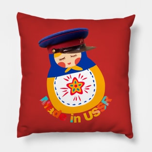 Russian matryoshka doll in a military cap Pillow