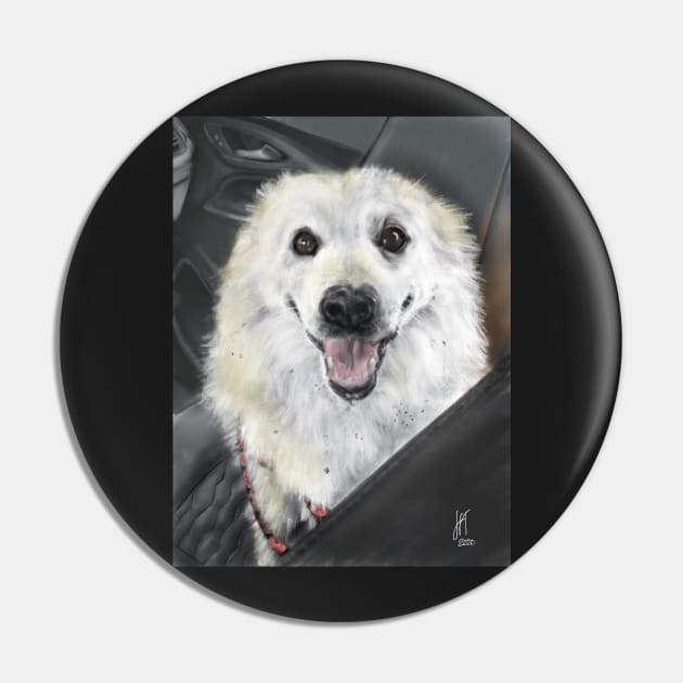 Happy Eskie Riding in a Car Pin by LITDigitalArt