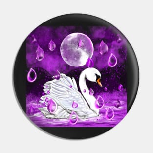 Swan in the rain, beautiful swan with raindrops falling into Water Pin