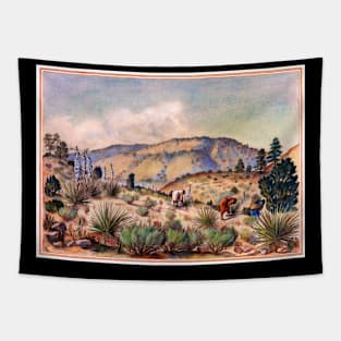 Women Gather Yucca Plants Desert Southwest Landscape USA Tapestry