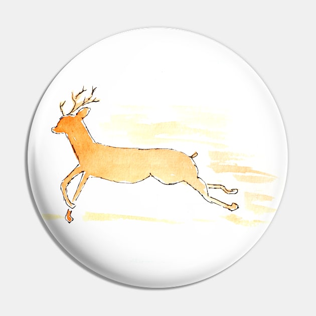 Reindeer in motion, animal portrait. Watercolor illustration on a winter theme, congratulations Pin by grafinya