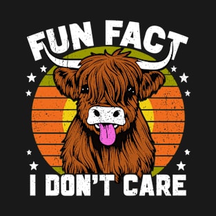 Retro Sunset Fun Fact I Don't Care Funny Highland Cow T-Shirt