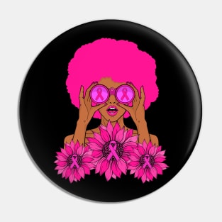 Afro Girl Hair In October We Wear Pink Breast Cancer Awareness Pin