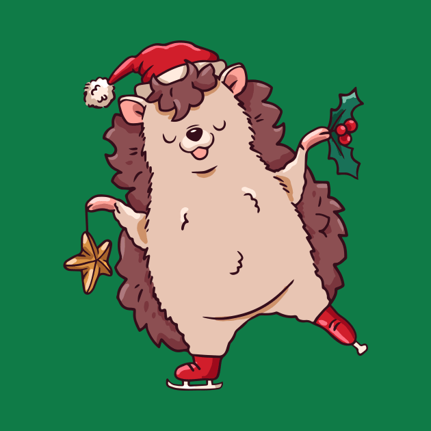 Cute Cartoon Christmas Ice Skating Hedgehog by SLAG_Creative