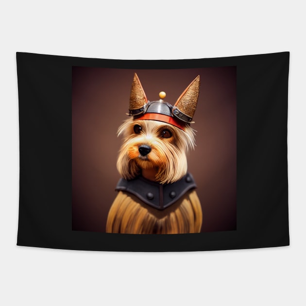 Cutest Yorkie dressed as a mediavel knight Tapestry by Studiowatermars