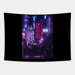 Tokyo Street Neon Synthwave Tapestry