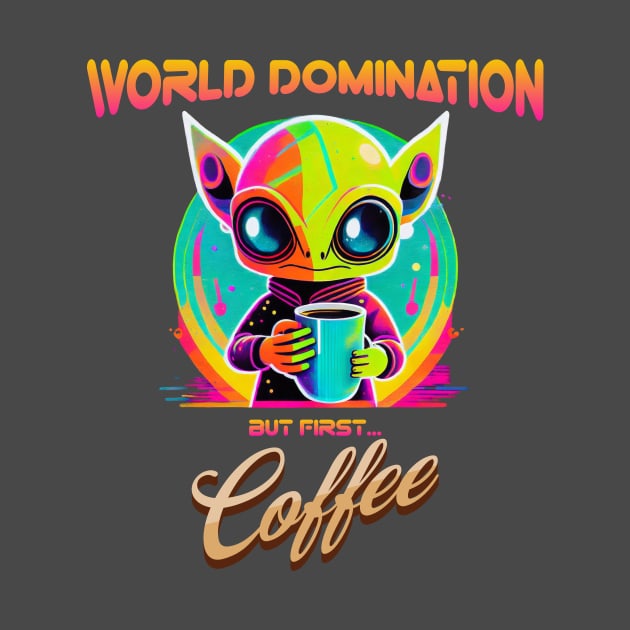 World domination, but first coffee, funny alien by KJ PhotoWorks & Design