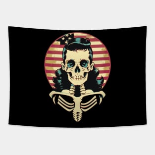 Fun Retro Patriotic Rockabilly Skeleton Tapestry