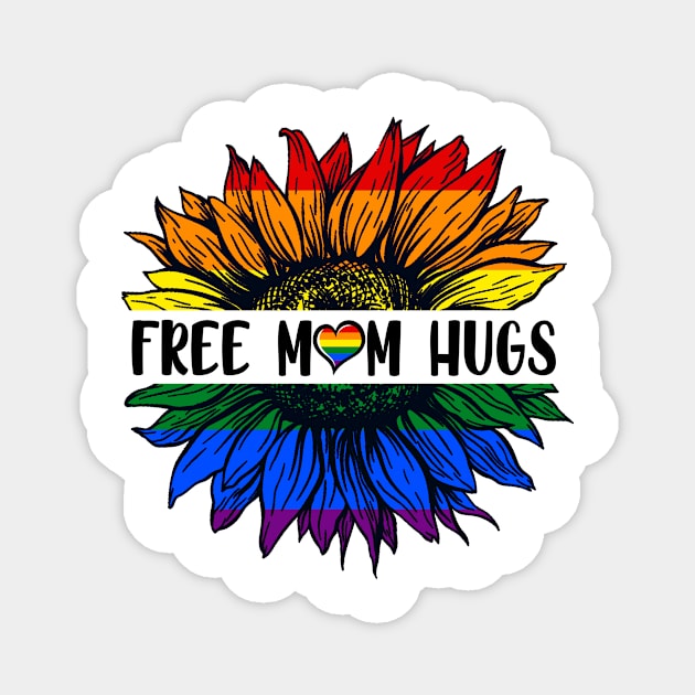 Free Mom Hugs Gay Pride LGBT Daisy Rainbow Flower Hippie Magnet by apesarreunited122