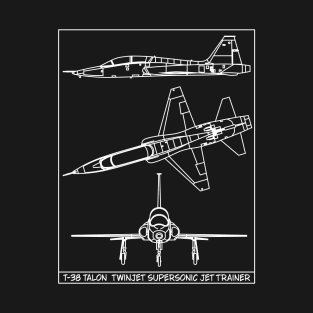 T-38 Talon American Supersonic Jet Pilot Advanced Trainer Aircraft Blueprint Diagram Gift T-Shirt