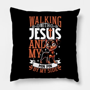 Jesus and dog - Miniature Pinscher Pillow