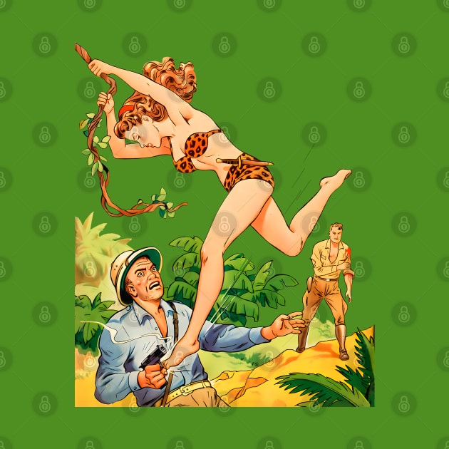 Powerful Woman Pin Up protects green nature and jungle animals Retro Vintage Comic Book by REVISTANGO