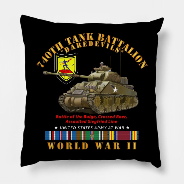 740th Tank Battalion - Daredevils w Tank WWII  EU SVC Pillow by twix123844