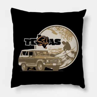 Texas-Style Surfer with Ford Bronco in browns Pillow