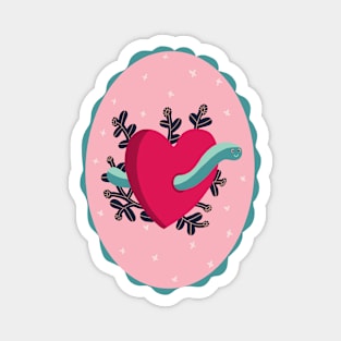 Cameo design with  pink heart, worm and plants Magnet