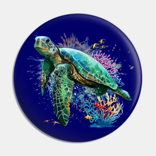 Sea turtle watercolor Style Underwater Summer Vibes Pin