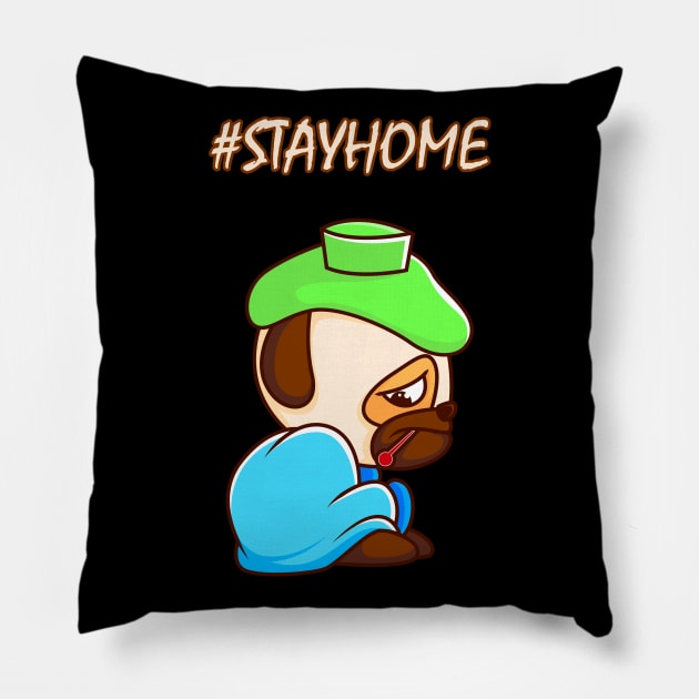 Coronavirus Stay Home - The sad and ill Pug Pillow by SPAZE