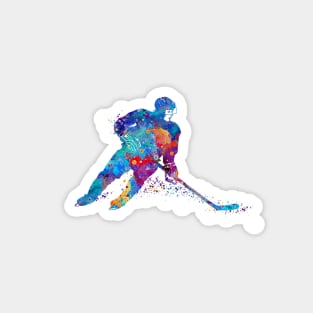 Ice Hockey Player Girl Watercolor Silhouette Magnet