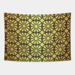 Black Islamic Geometric Pattern Stars on Golden Background Tapestry