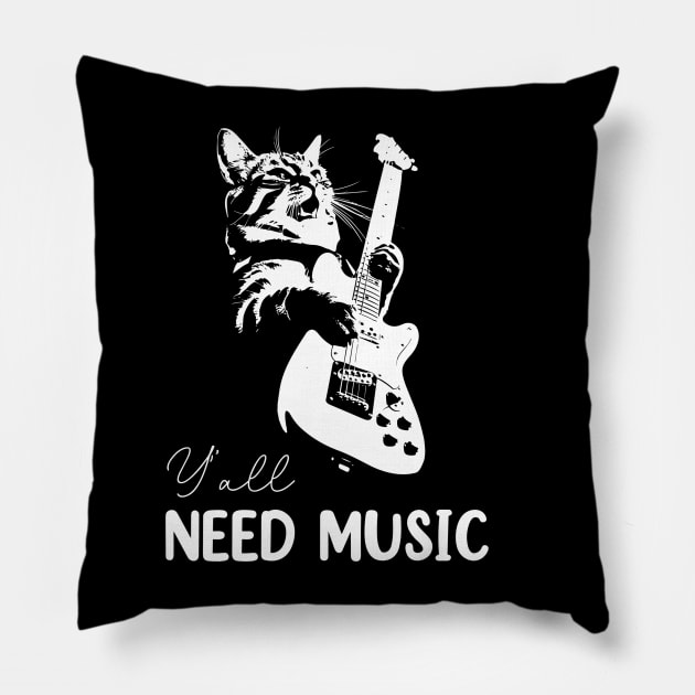 Cat Lovers Funny Cat Need Music Rock Cat Playing Guitar Pillow by rhazi mode plagget