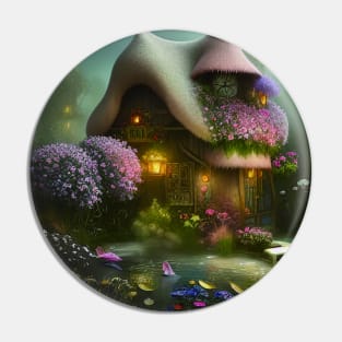 Sparkling Fantasy Cottage with Lights and Glitter Background in Forest, Scenery Nature Pin