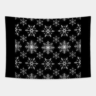 White Snowflakes Pattern in Black Tapestry