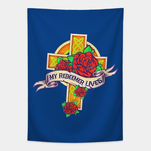 My Redeemer Lives - Tattoo Style Graphic Tapestry by AlondraHanley