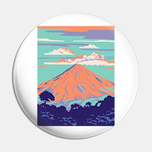 Volcan de Colima or Volcan de Fuego in Mexico WPA Art Deco Poster Pin