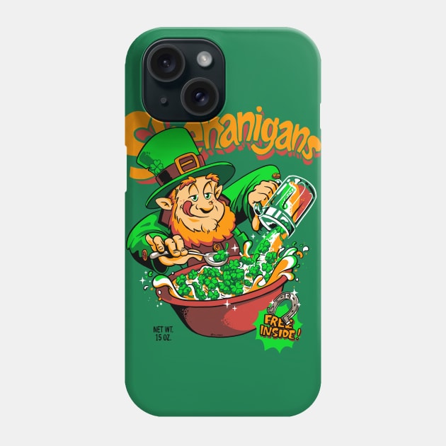 Shenanigans Lucky Leprechaun Retro Cereal Box St. Patrick's Day Phone Case by vo_maria