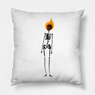 Skull skeleton on fire Pillow