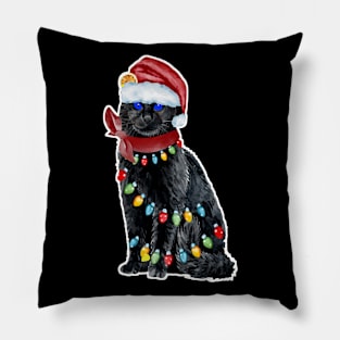 Black Cat Christmas Light Funny Cat Lover Christmas Pillow