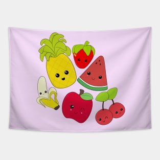 Kawaii Fruit Characters Tapestry