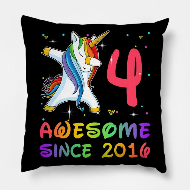 Awesome Since 2016 Birthday Unicorn Dabbing Gift 4 Years Old Pillow by Soema