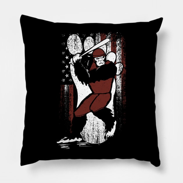 Bigfoot Baseball American Flag Pillow by Tesszero