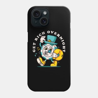 Get rich overnight, poker chip coin mascot character with a hat carrying a bag of money Phone Case