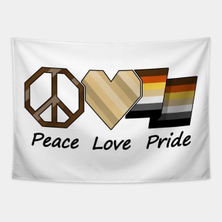 Peace, Love, and Pride design in Gay Bear pride flag colors Tapestry