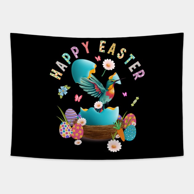 Hummingbird Happy Easter Egg Hunting Easter Day Tapestry by inksplashcreations